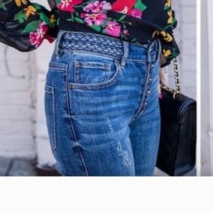CAbi Dream Weaver Button Fly Skinny Braided Waist Blue Jeans #5694 - Size 6